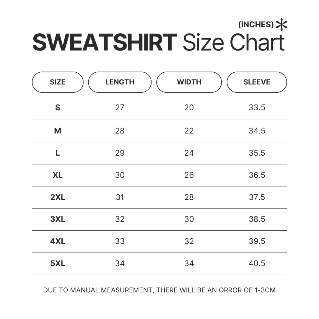 Sweatshirt Size Chart - Ao Haru Ride Store