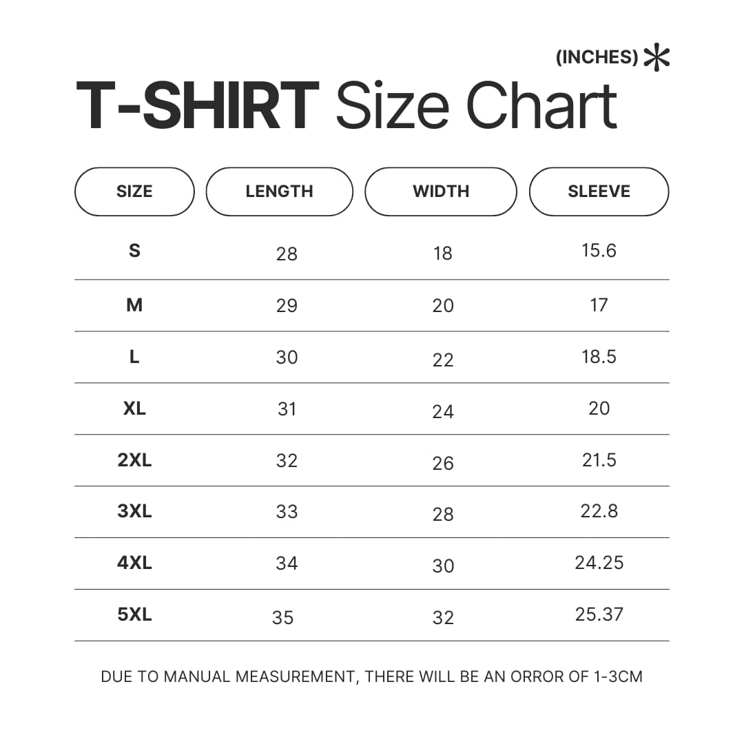 T shirt Size Chart - Ao Haru Ride Store